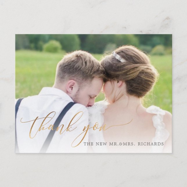 Carte Postale Faire-part PixDezines Mariage Merci/Faux Gold Script (Devant)