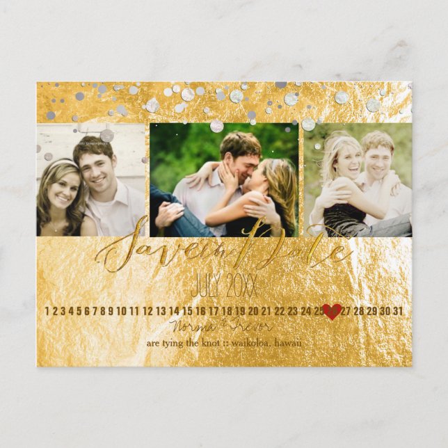 Carte Postale Faire-part PixDezines or/fausse feuille/photos enregistrer la (Devant)