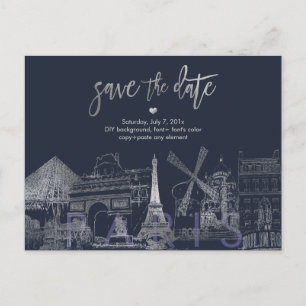Carte Postale Faire-part PixDezines/Paris Save the Date/Faux Silver Gold