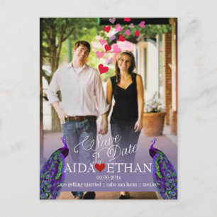 Carte Postale Faire-part PixDezines photo+paon/date à retenir