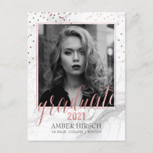 Carte Postale Faire-part PixDezines - Photos de fin d'études/Marble+Or Rose