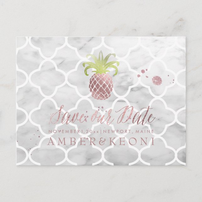Carte Postale Faire-part PixDezines Rose Gold/Ananas/Enregistrer notre date (Devant)