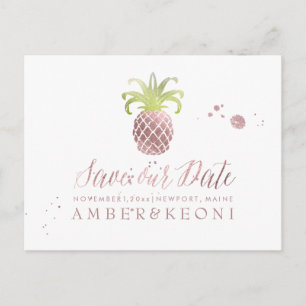 Carte Postale Faire-part PixDezines Rose Gold/Ananas/Enregistrer notre date