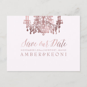 Carte Postale Faire-part PixDezines Rose Gold Chadelier/Photo/Save our Date