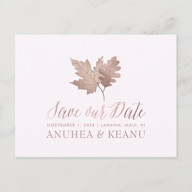Carte Postale Faire-part PixDezines Rose Gold Fall Foliage/Save our Date (Devant)