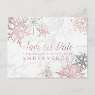 Carte Postale Faire-part PixDezines ROSE GOLD SNOWFLAKES/MARBLE/SAUVEGARDE