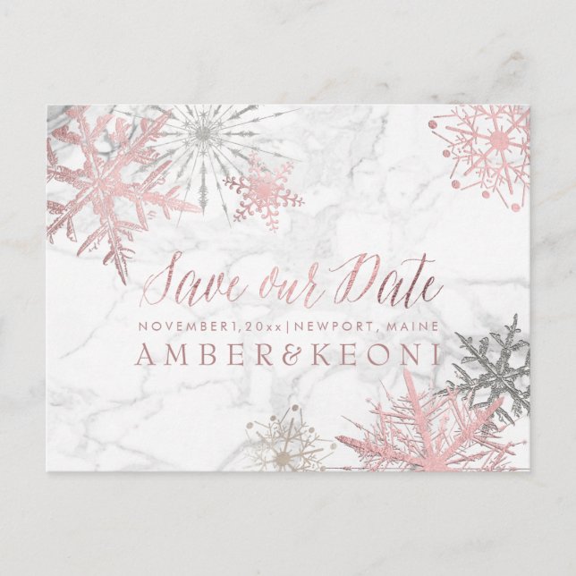 Carte Postale Faire-part PixDezines ROSE OR SNOWFLAKES/MARBRE/SAVE DATE (Devant)