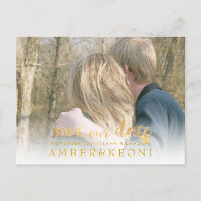 Carte Postale Faire-part PixDezines Sauvegarder la Date/Écriture dorée faus (Devant)