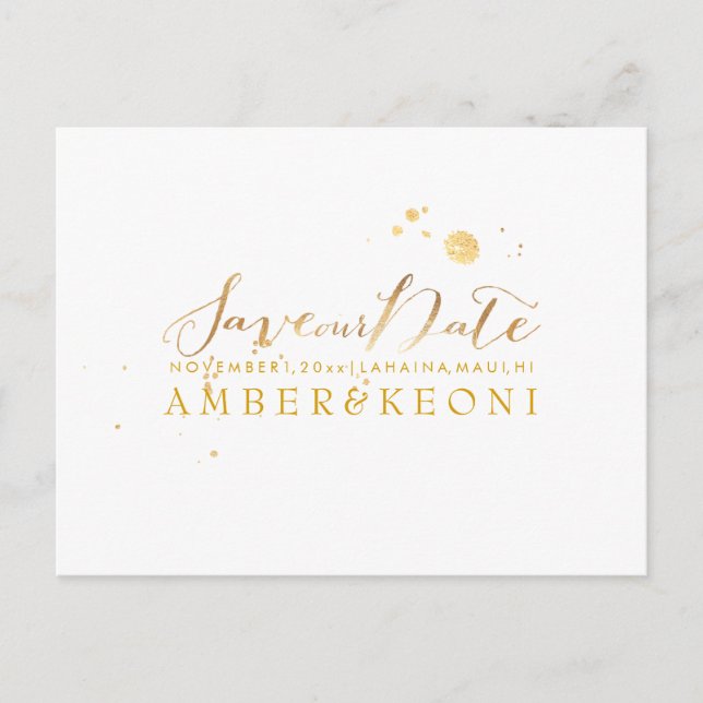 Carte Postale Faire-part PixDezines Sauvegarder la Date/Écriture Fausse Or  (Devant)