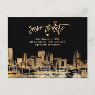 Carte Postale Faire-part PixDezines/Save Date/Faux Gold/Pittsburgh Skyline