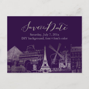 Carte Postale Faire-part PixDezines/Save Date/Faux Silver/Paris Sketched