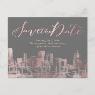Carte Postale Faire-part PixDezines/Save Date/Pink Gold/Pittsburgh Skyline