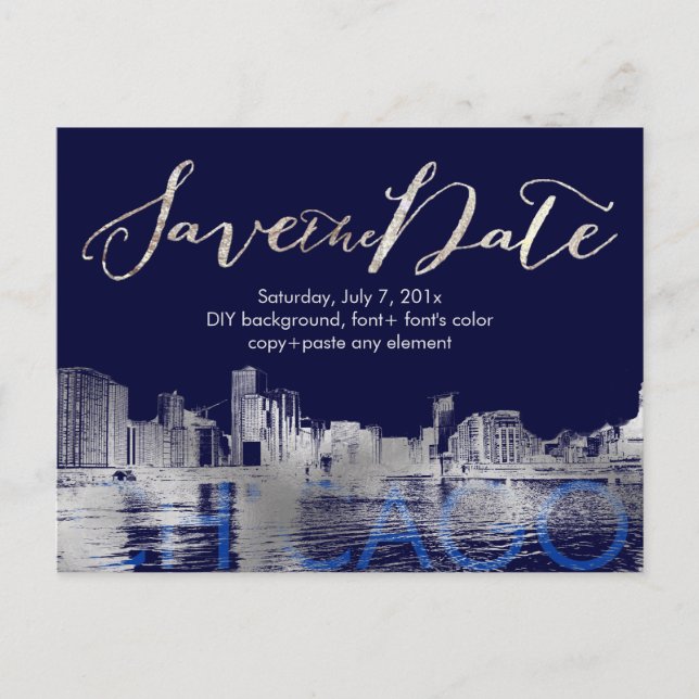 Carte Postale Faire-part PixDezines/Save Date/Silver/Chicago Lakeshore (Devant)