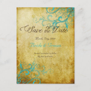 Carte Postale Faire-part PixDezines tourbillons aqua vintage + monogramme