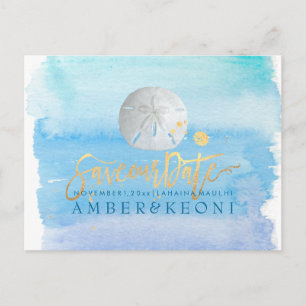 Carte Postale Faire-part PixDezines Watercolor/Starfish/Beach Date de sauve