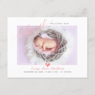 Carte Postale Faire-part PixDezines Welcome Baby Girl, Faux Foil Script