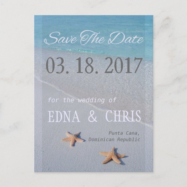 Carte Postale Faire-part Plage d'amour océanique étoile de mer Photo Save T (Devant)