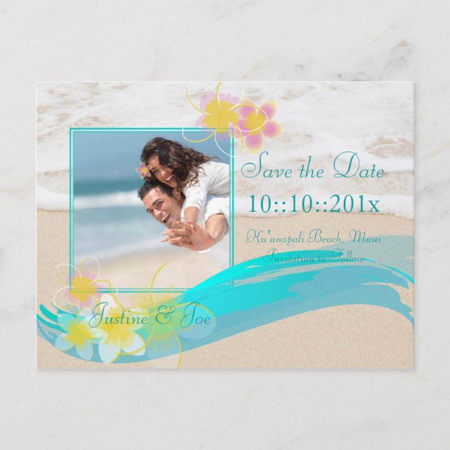 Carte Postale Faire-part Plage de PixDezines+plumeria, enregistrer la date/ (Devant)