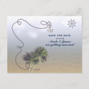 Carte Postale Faire-part Plage nautique tropicale & Palmiers Save The Date