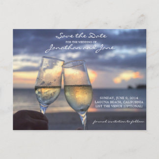 Carte Postale Faire-part Plage Ocean Mariage Champagne Glass Enregistrer la