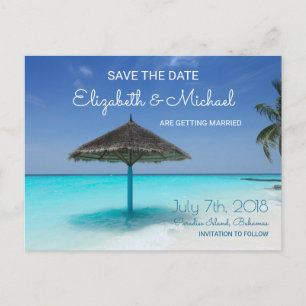 Carte Postale Faire-part Plage tropicale avec Mariage parapluie en chaume S