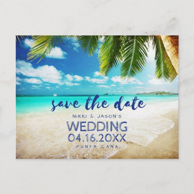 Carte Postale Faire-part Plage tropicale Destination Mariage Sauvez les dat (Devant)