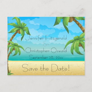 Carte Postale Faire-part Plage Tropicale et Palmiers Enregistrez la Date