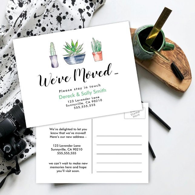 Carte Postale Faire-part plantes de cactus Changement d'adresse que nous av (Créateur téléchargé)