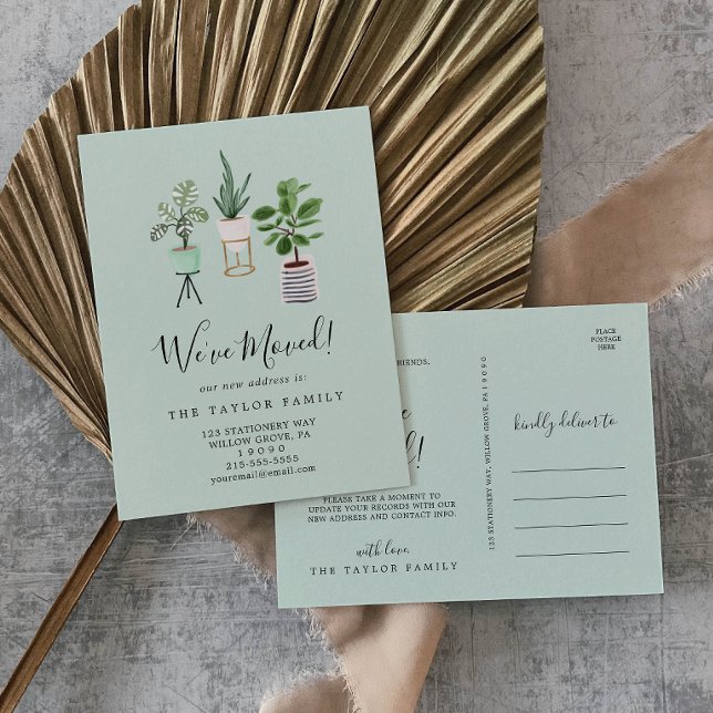 Carte Postale Faire-part Plantes de la Maison | Mint Nous avons déménagé (Créateur téléchargé)