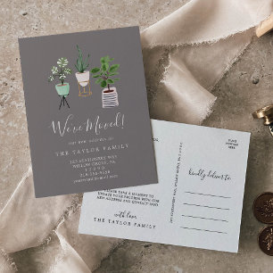 Carte Postale Faire-part Plantes de Maison en Pot   Gris Nous Avons Déménag