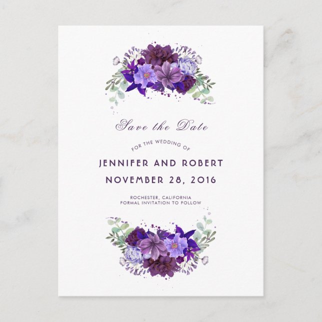 Carte Postale Faire-part Plum et Violet Purple Wreath Enregistrer la date (Devant)
