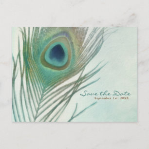 Carte Postale Faire-part Plume de paon Boho Chic Aquarelle Épargnez la date