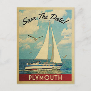 Carte Postale Faire-part Plymouth Sauvegarder La Date Voilier Naissance