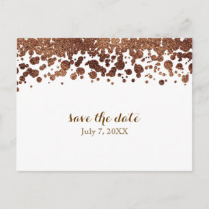 Carte Postale Faire-part Points de confettis blancs et bronze Glamour Shimm