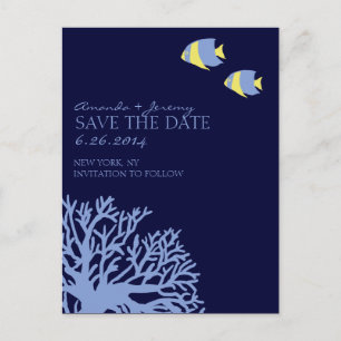 Carte Postale Faire-part Poisson Tropical Bleu et Jaune Épargnez la Date