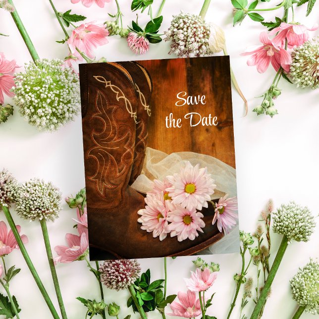 Carte Postale Faire-part Poissons roses Boots Cowboy Mariage Enregistrer la (Créateur téléchargé)