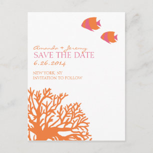 Carte Postale Faire-part Poissons tropicaux orange et rose Économisez la da