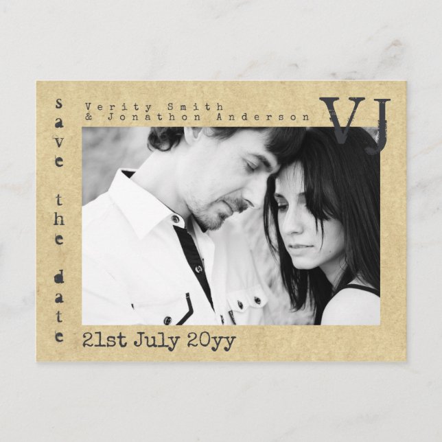 Carte Postale Faire-part Police Machine à Écrire Enregistrer La Date Mariag (Devant)