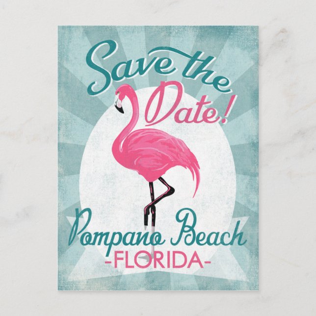 Carte Postale Faire-part Pompano Beach Enregistrer La Date Flamant rose Ros (Devant)