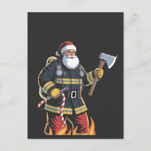 Carte Postale Faire-part Pompier Camion de pompiers Arbre de Noël Père Noël