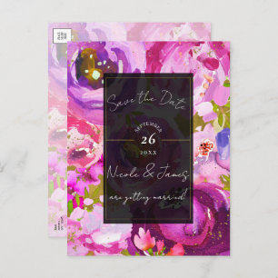 Carte Postale Faire-part Pops de rose et violet floral vibrant Enregistrer 