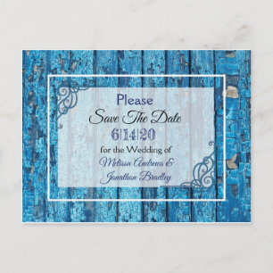 Carte Postale Faire-part Porte Antique Usée Bleue Enregistrer la Date de Ma