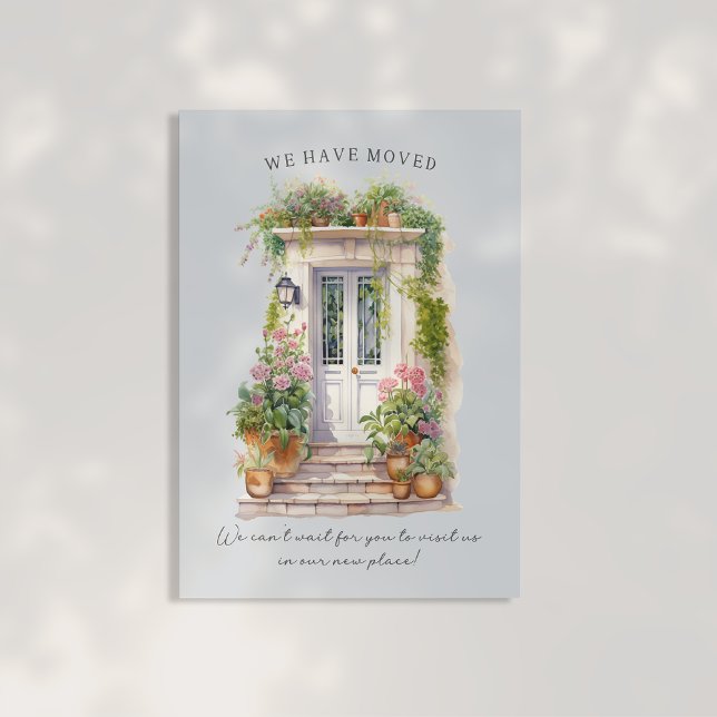 Carte Postale Faire-part Porte avant bleu aquarelle nouvelle adresse (Créateur téléchargé)