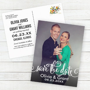 Carte Postale Faire-part Portrait de script Photo Enregistrez la date