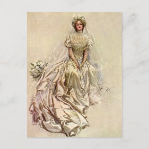 Carte Postale Faire-part Portrait nuptial de mariage vintage Enregistrer la