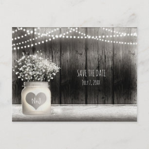 Carte Postale Faire-part Pot de fleurs en forme de coeur et baby's breath r