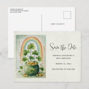 Carte Postale Faire-part Pot de l'or et arc-en-ciel vintage