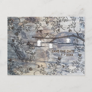 Carte Postale Faire-part Pot Mason & Oiseaux de l'Amour Branche Rustique Ép