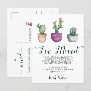 Carte Postale Faire-part Pots de cactus à l'aquarelle rustique Je me suis i