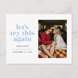 Carte Postale Faire-part Poudre Bleu Essayons de nouveau de modifier la dat